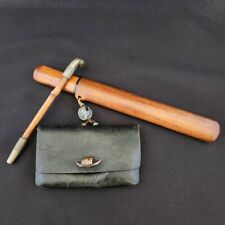Vintage Japanese Bamboo Kiseru Pipe Case and Wooden Tobacco Case picture