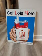 c.1960s Original L&M Cigarettes Sign Metal Embossed Tobacco Liggett Myers Gas  picture