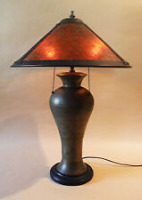 Antique 1910 Stickley Van Erp Handel Era Hammered Copper Brass Mica Lamp & Shade picture
