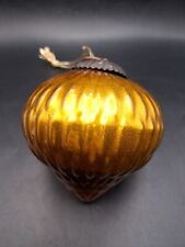 Vintage KUGEL Amber Ribbed Sphere Mercury Glass Christmas Ornament Heavy  picture