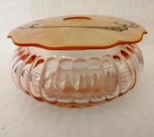 Vintage 1920s-30s Round PINK Depression Clear-Glass VANITY-Powder-Jar w/ Lid picture