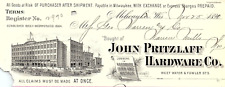1890 MILWAUKEE WISCONSIN JOHN PRITZLAFF HARDWARE CO IRON BILLHEAD RECEIPT Z5488 picture