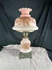 GWTW VINTAGE 3-WAY QUO1ZEL HAND PAINTED FROSTED GLASS FLORAL HURRICANE LAMP 26”H picture