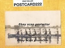 MA Springfield 1908-29 vintage RPPC postcard S.C.C. war canoe 9 men rowing Mass picture