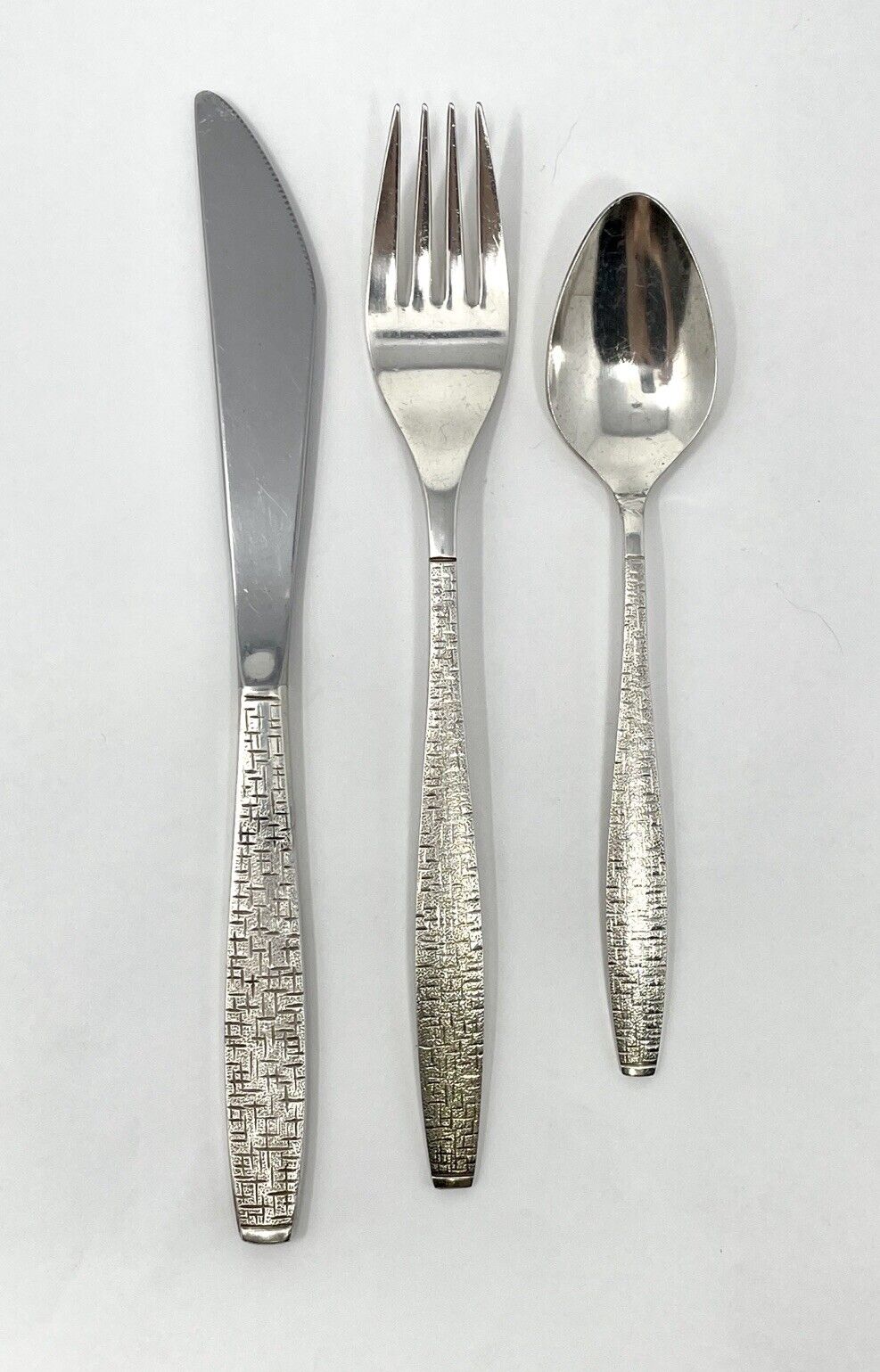 TWA Airlines Oneida Stainless Cutlery, 3-Piece Silverware Crosshatch pattern