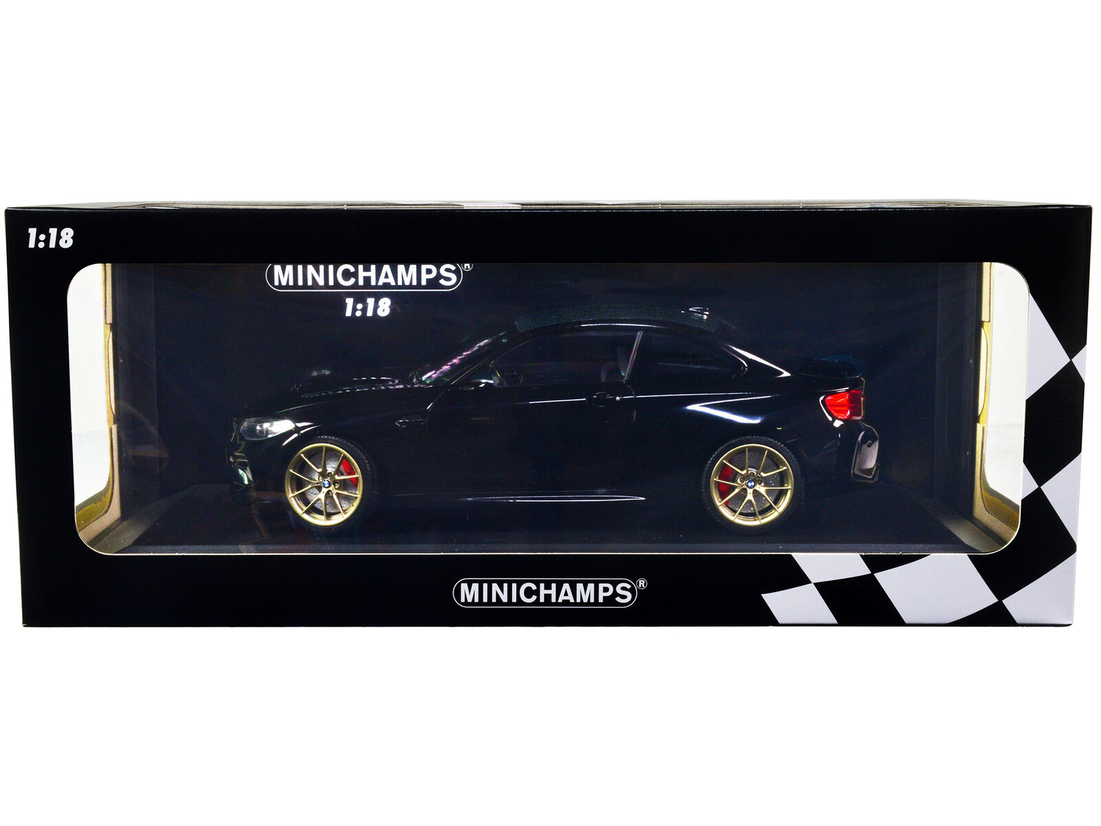 2020 BMW M2 CS Black Metallic with Carbon Top and Gold Wheels 1/18 Diecast Model
