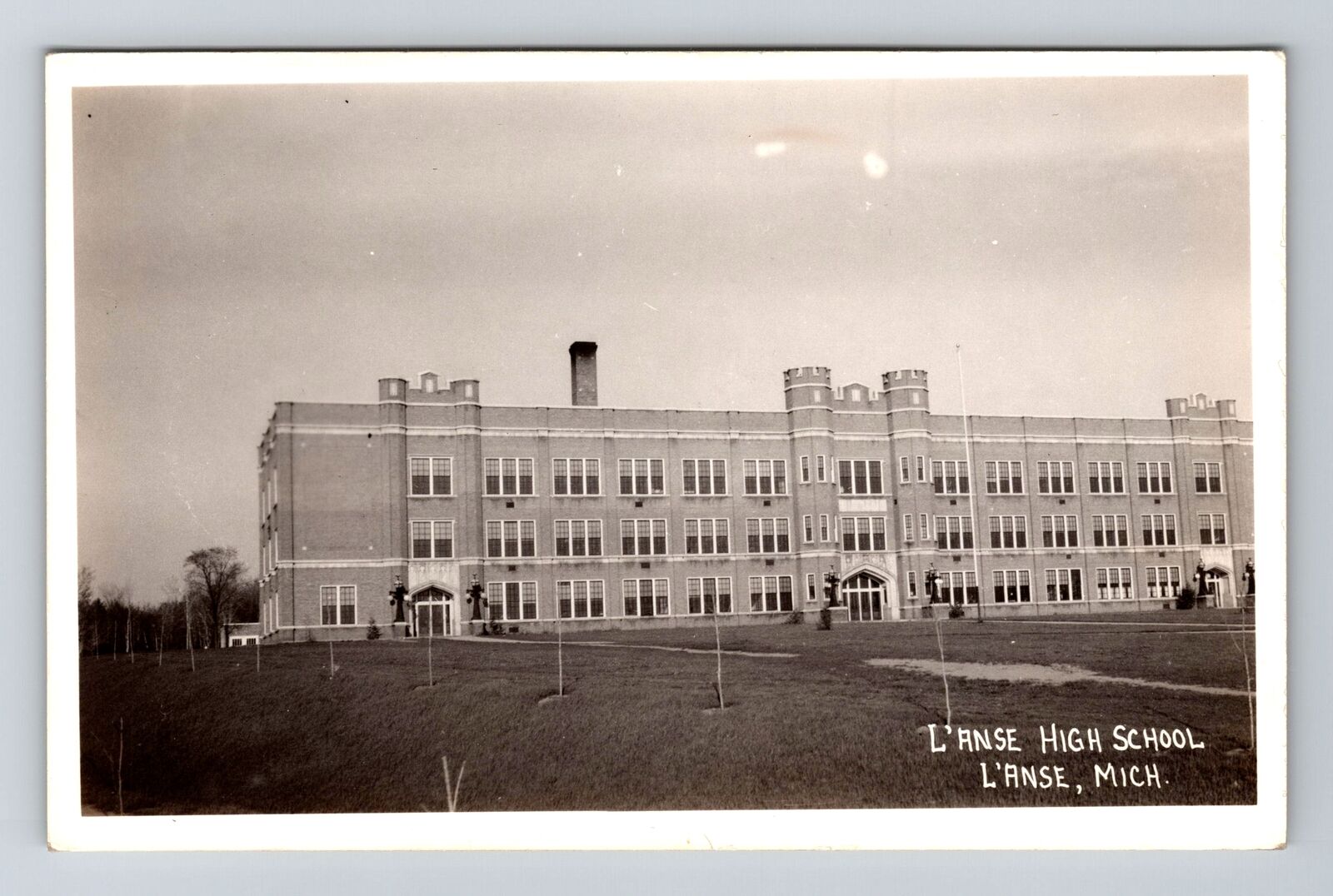 L'Anse MI-Michigan, RPPC High School, Real Photo Vintage Postcard