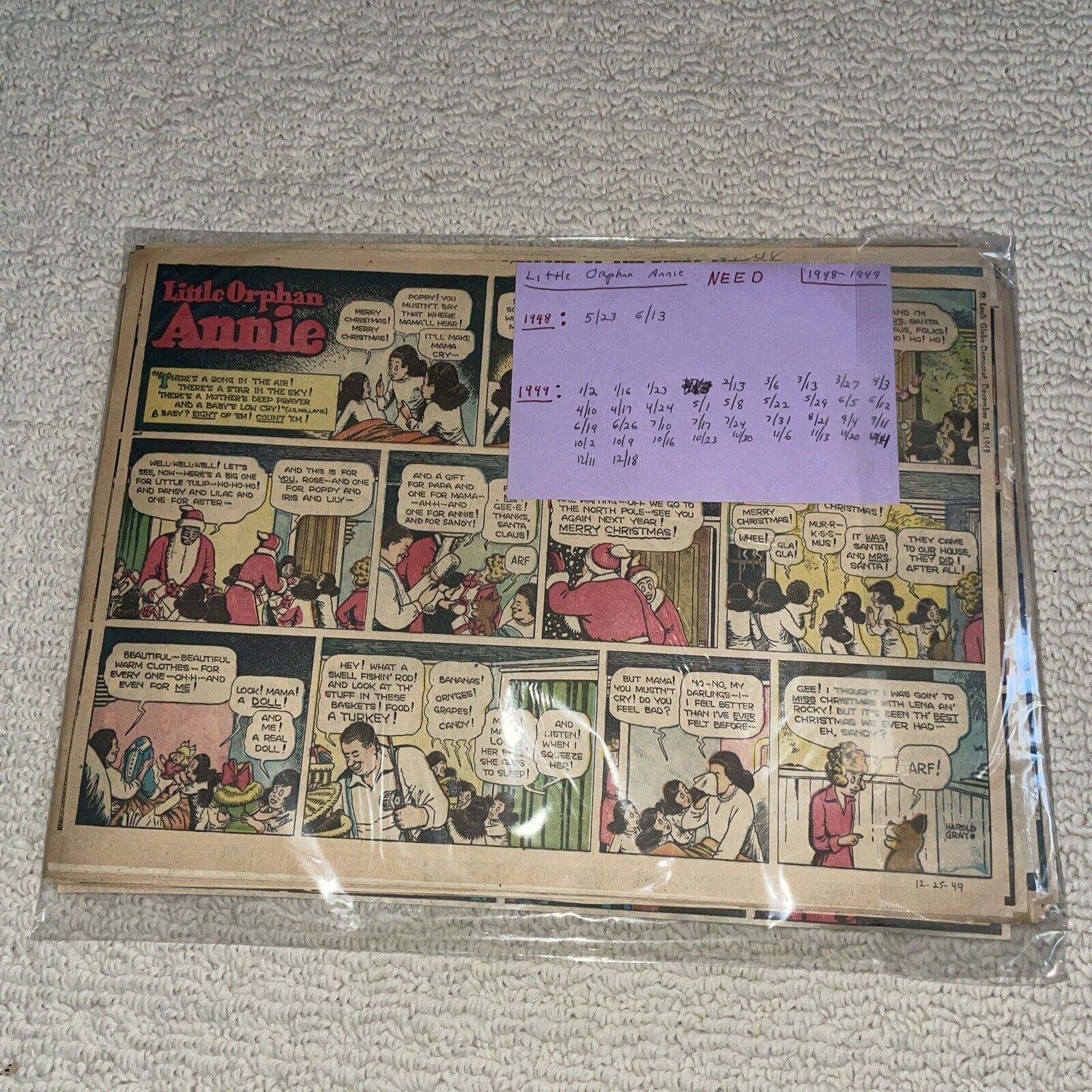 1948-1949 Little Orphan Annie Newspaper Half Pg Comic Not Complete 14.5x10.5 MR