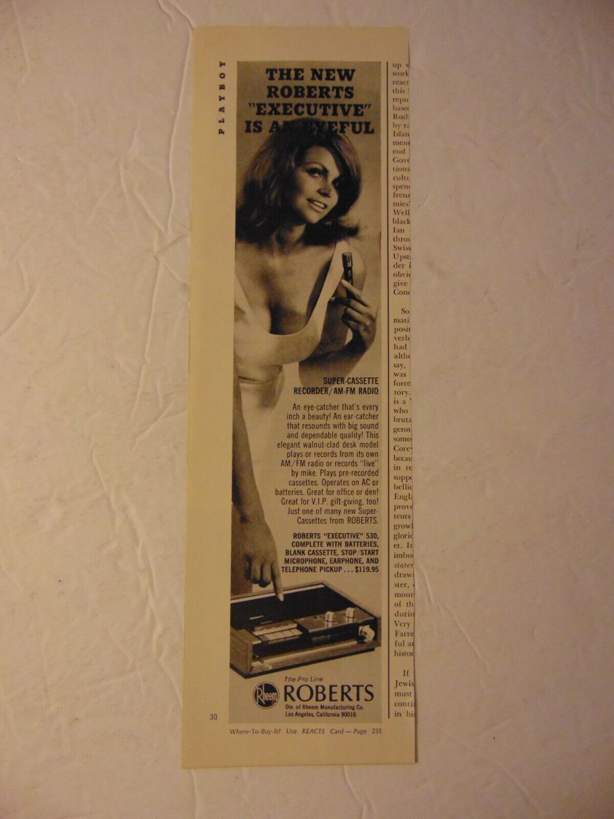 1969 ROBERTS Super-CASSETTE RECORDER AM-FM RADIO vintage art print ad