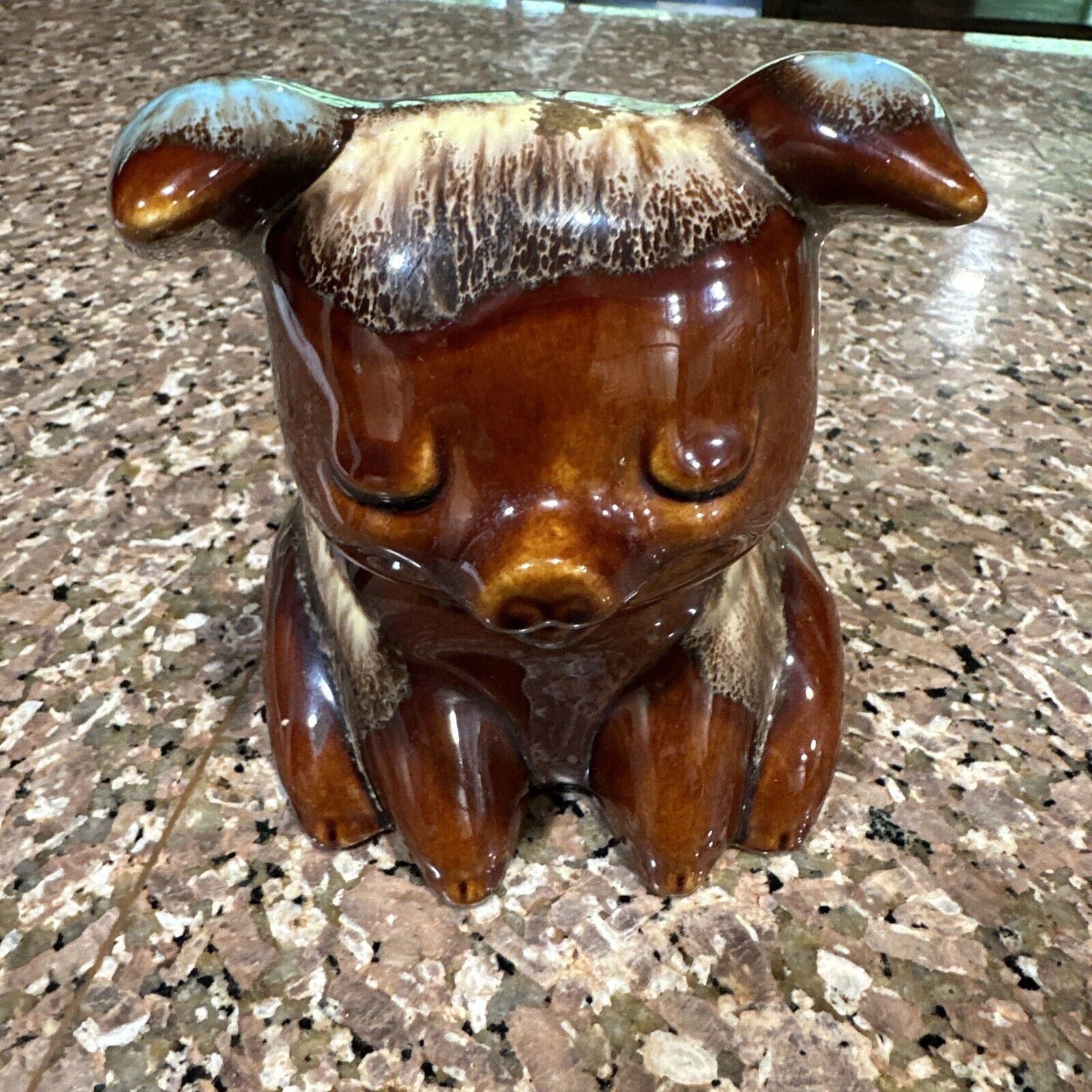 Vintage Hull Brown Turquoise Drip Glaze Piggy Coin Bank #196 USA 6 1/2\