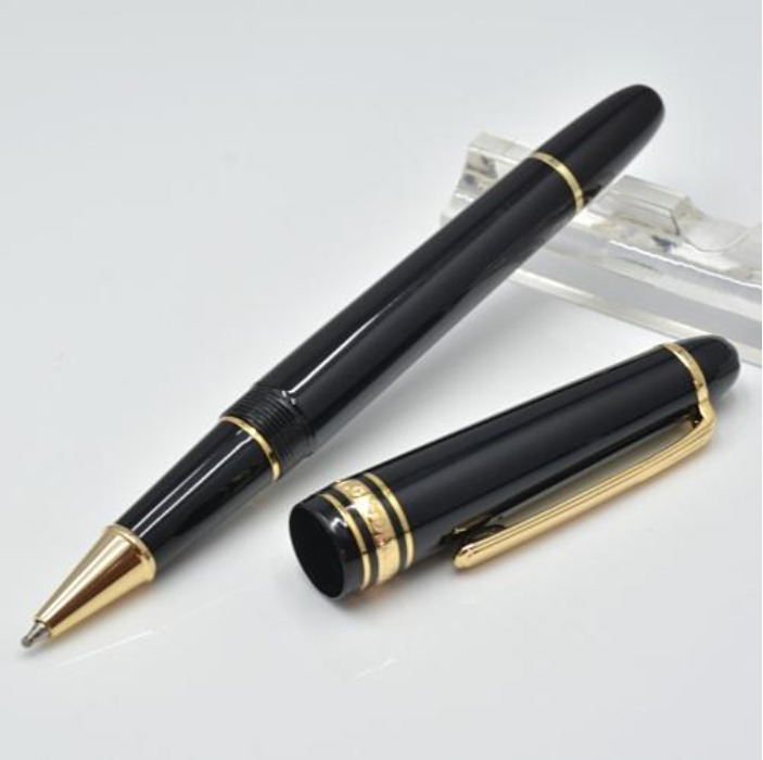 Luxury 145 Resin Series Bright Black+Gold Clip 0.7mm nib Rollerball Pen No Box