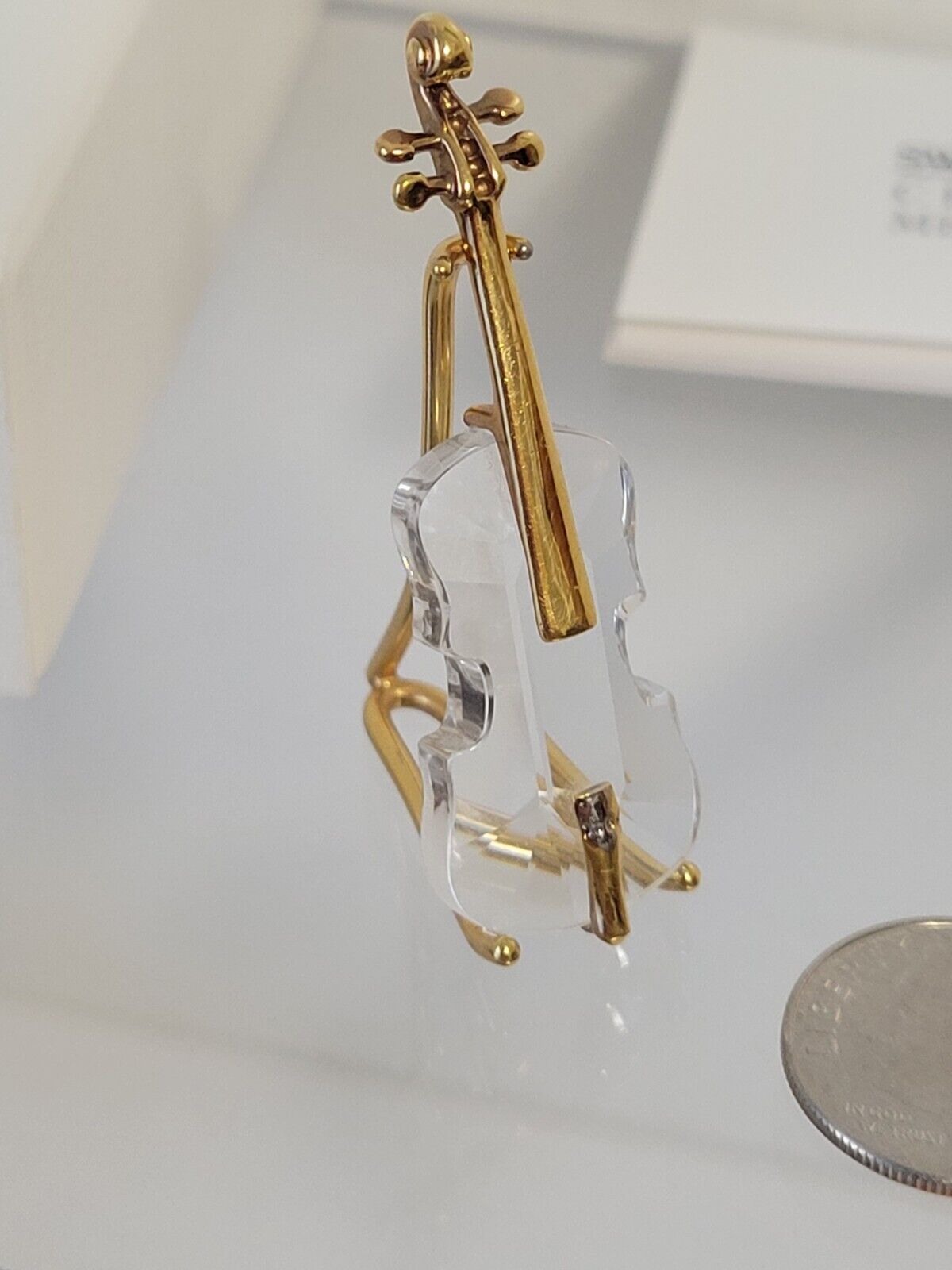 Swarovski Crystal Memories Gold Miniature Violin & Stand w/Box & Papers