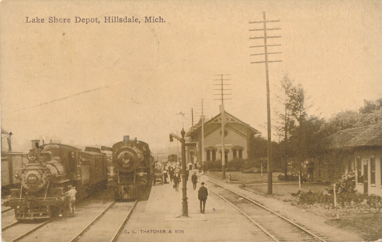 HILLSDALE MI - Lake Shore Depot Postcard - 1912