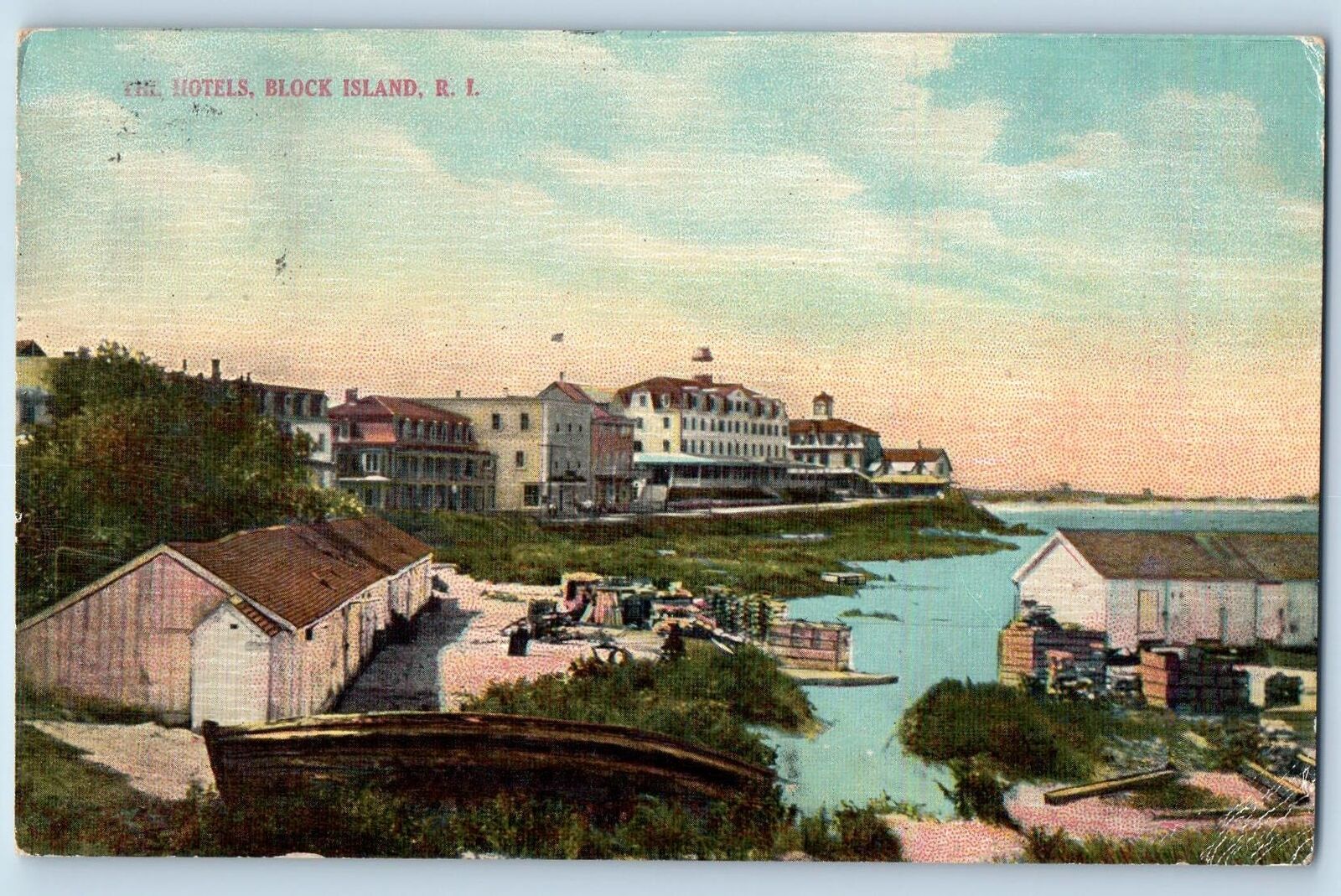 1915 The Hotels & Restaurant Building Seaside Block Island Rhode Island Postcard