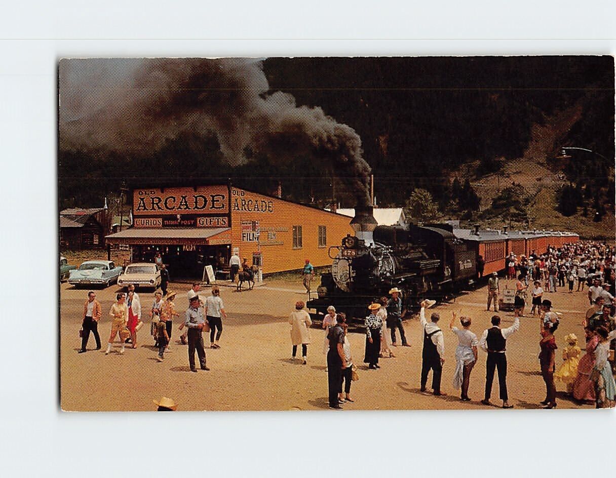 Postcard Narrow Gauge Train arriving in Silverton, Colorado