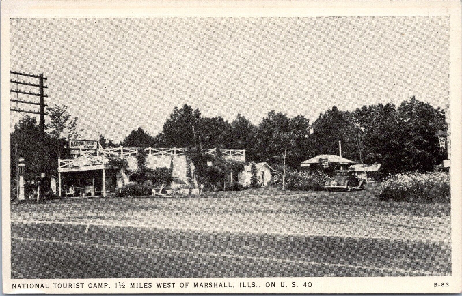 National Tourist Camp,  Marshall Illinois - c1930s Foto Tone Postcard - Old Car