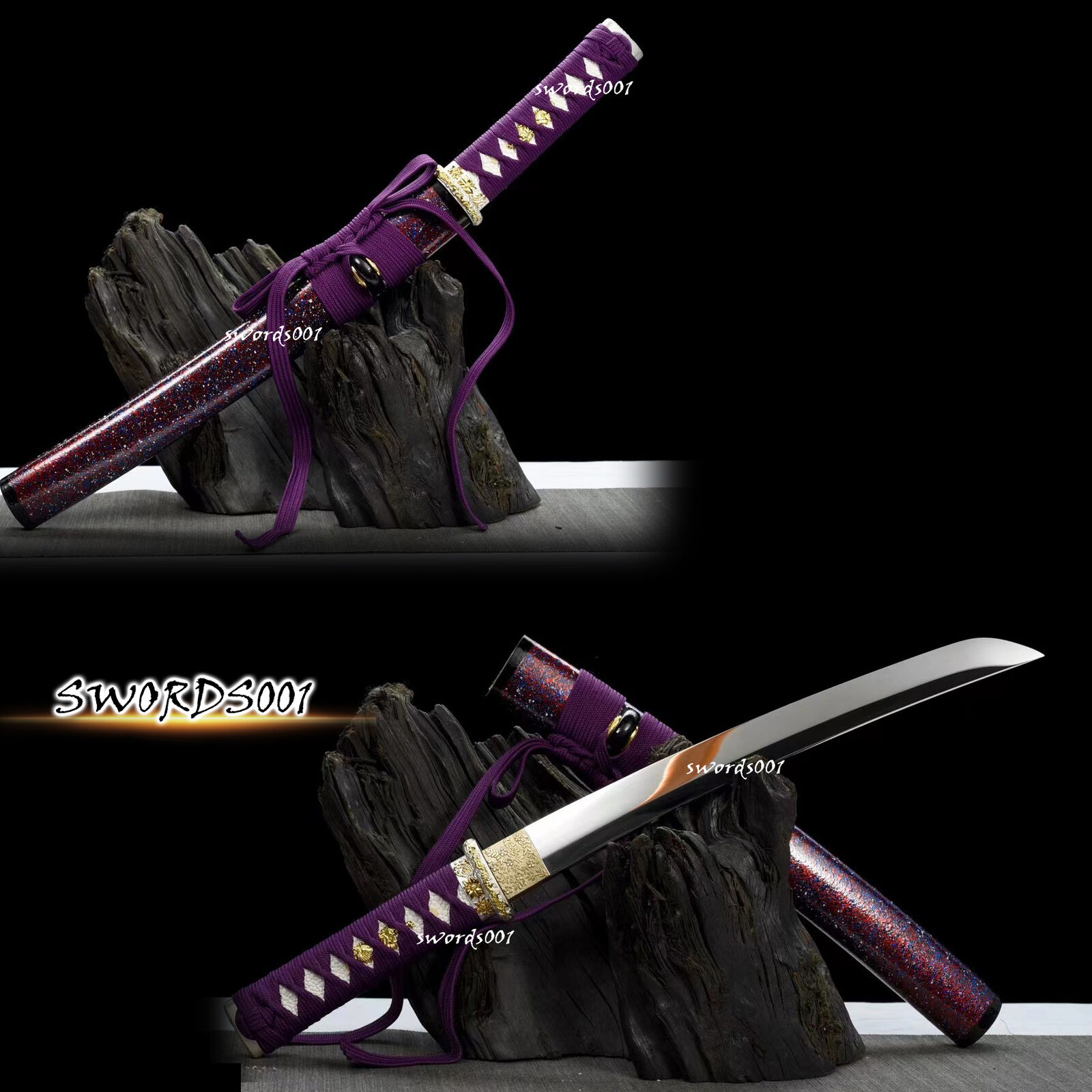 21'' Noble Purple Japanese Samurai Tanto Knife Sword T10 Steel Specular Blade