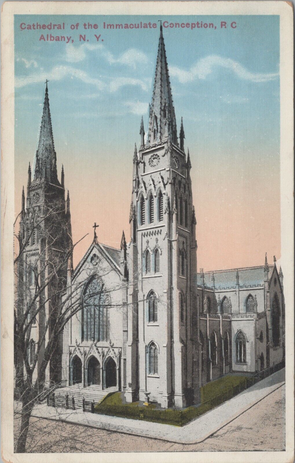 Cathedral Immaculate Conception RC Albany New York exterior c1920s postcard E721