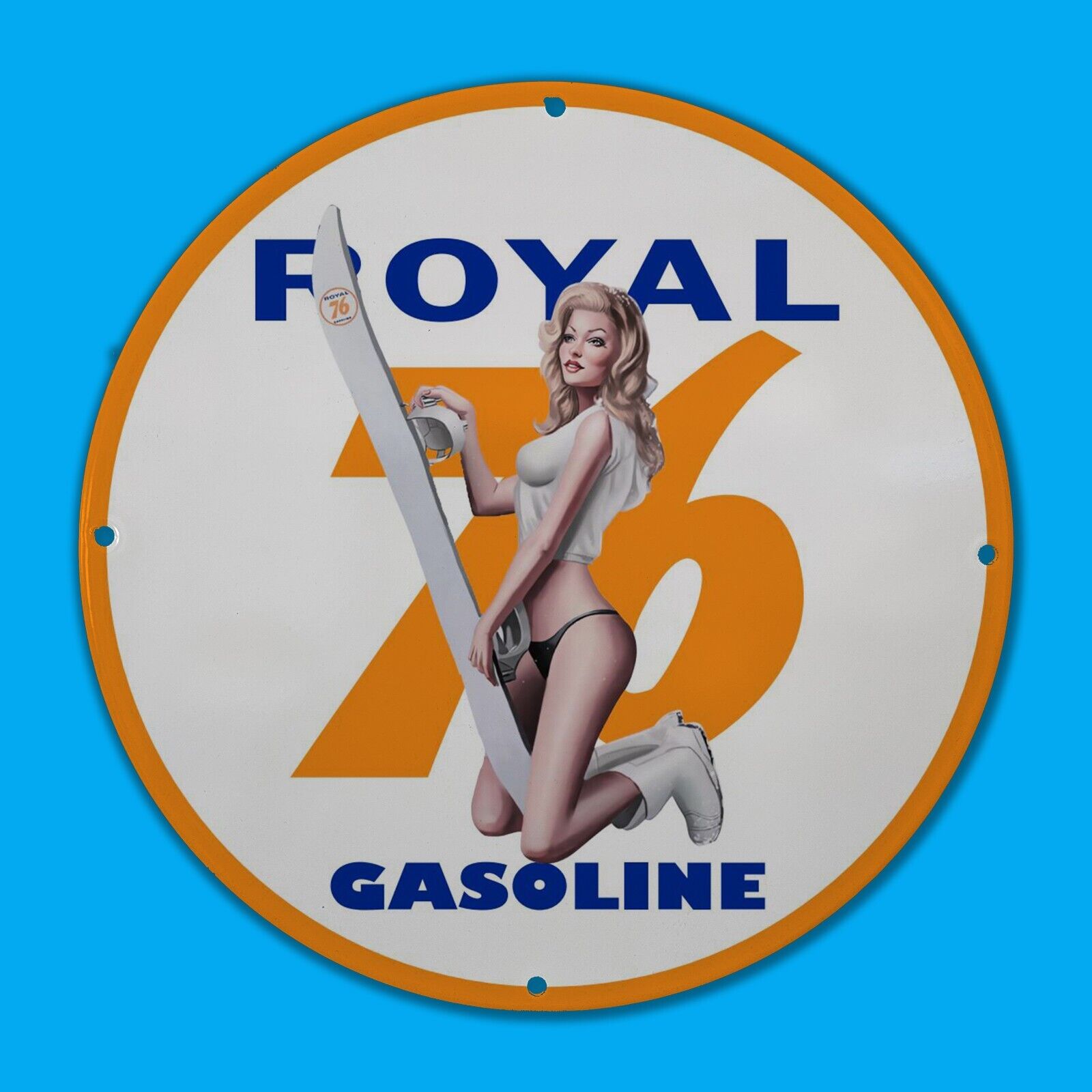 VINTAGE ROYAL 76 ORANGE GAS STATION SERVICE MAN CAVE OIL PORCELAIN SIGN