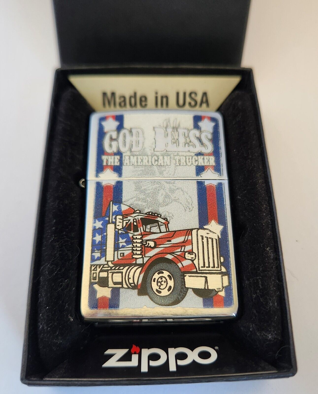 ZIPPO Lighter God Bless American Truckers Pre-owned Spark No Light Needs Service
