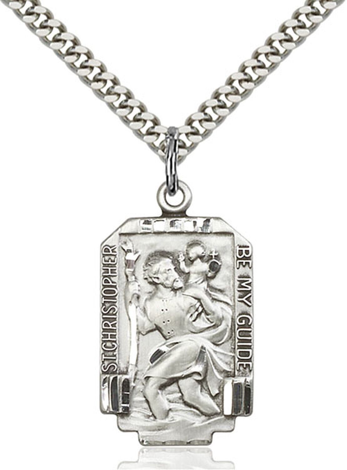 Men's Sterling Silver Saint Christopher Medal Pendant Necklace With Chain