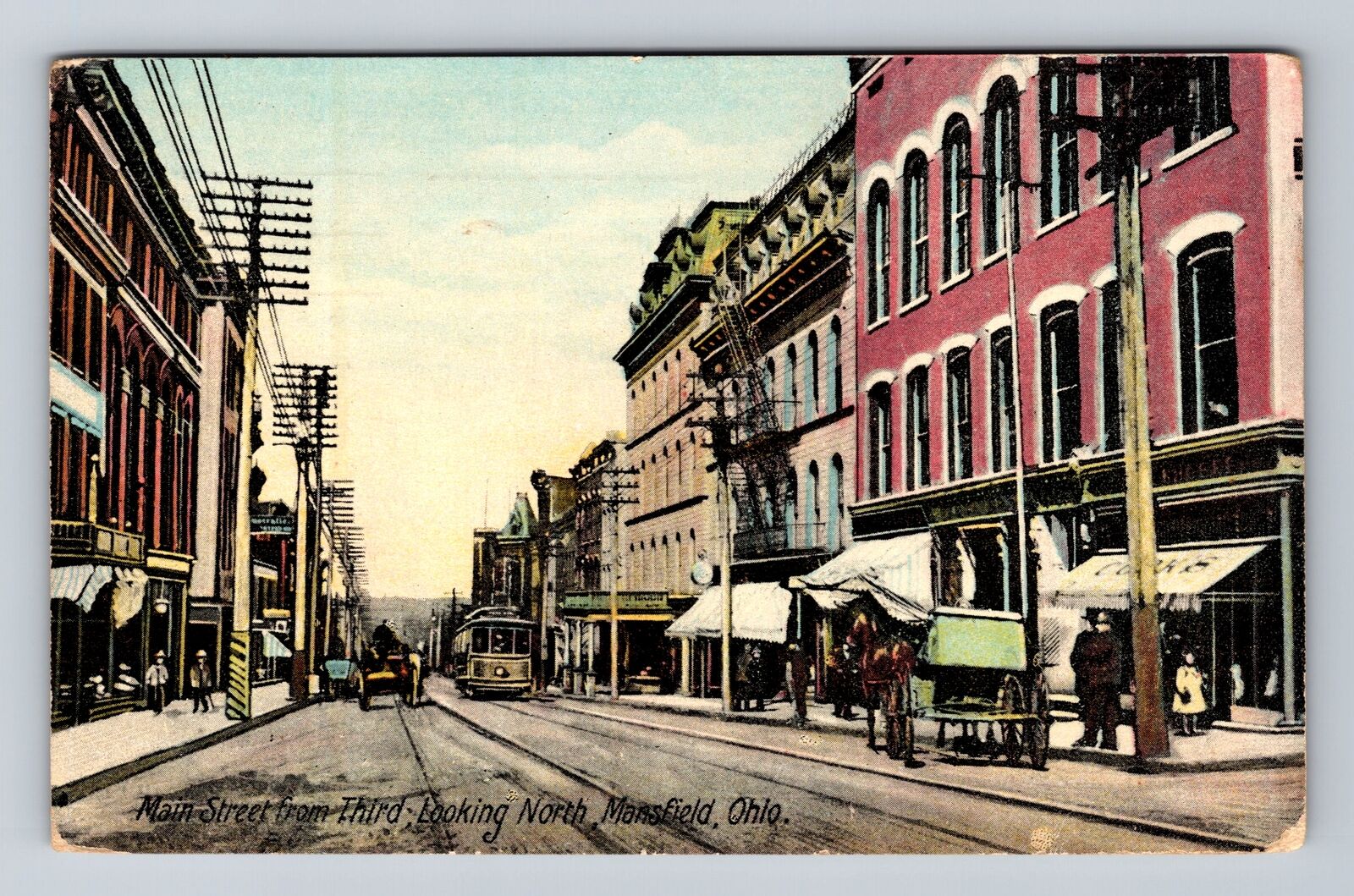 Mansfield OH-Ohio, Main Street Looking North, Antique Vintage Postcard