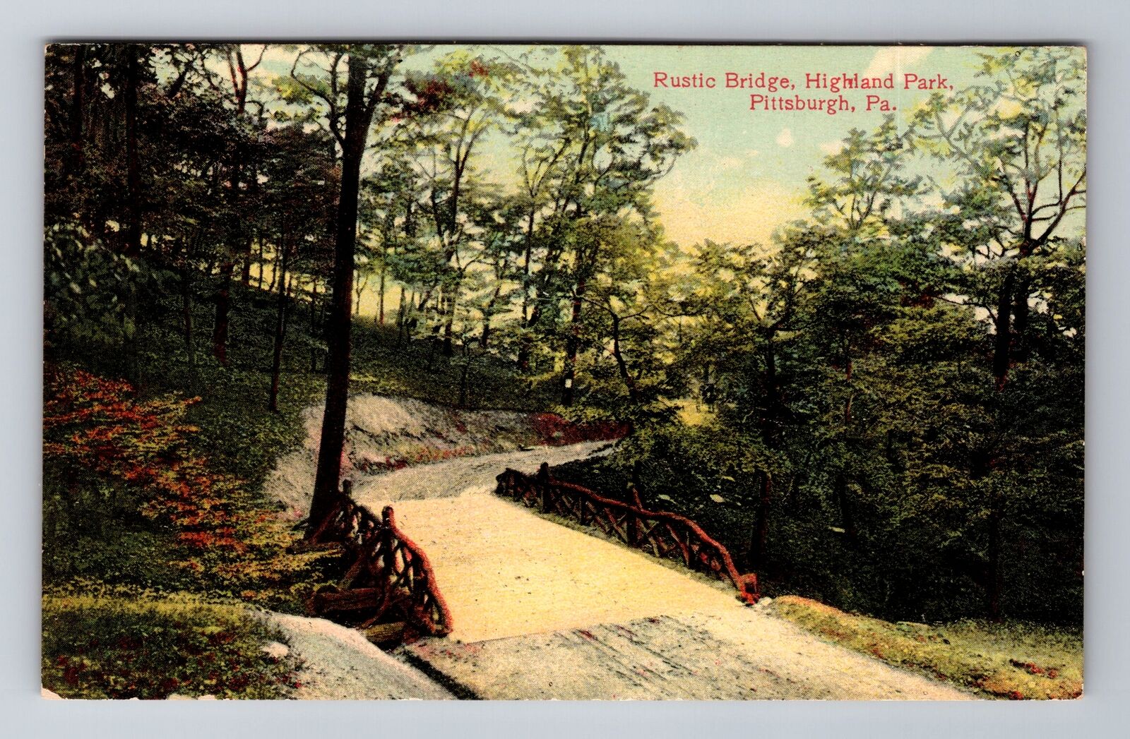 Pittsburgh PA-Pennsylvania, Highland Park, Rustic Bridge, Vintage Postcard