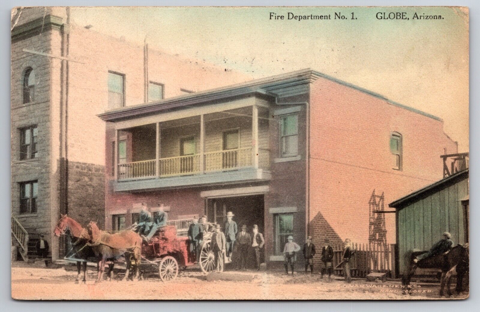 Fire Department No. 1 Globe Arizona Horse-Drawn Engine 1913 Postcard