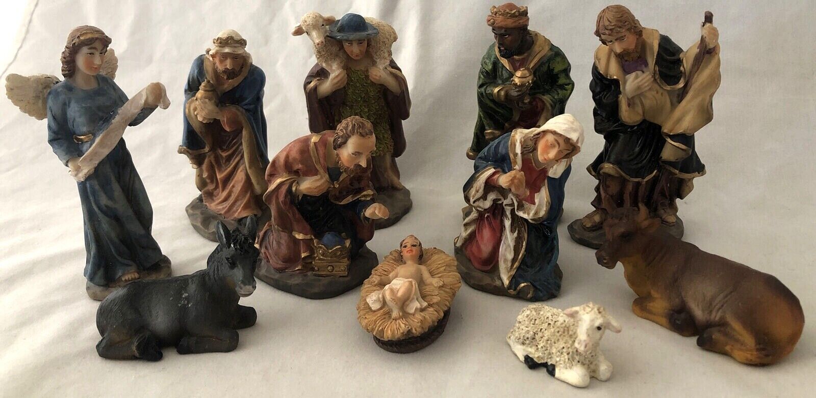 Vintage Dicksons Nativity Full 11 Piece Set - Resin Figures 4-1/2\