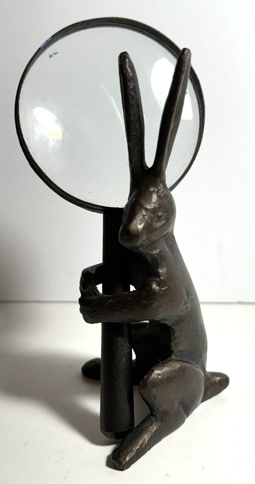 Vintage Antique Cast Bronze Bunny Rabbit Magnifying Glass Holder
