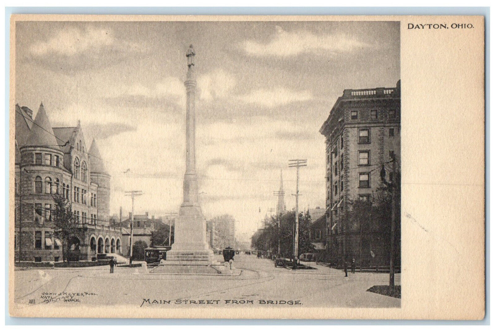 c1905 Main Street From Bridge Monument View Dayton Ohio OH Postcard