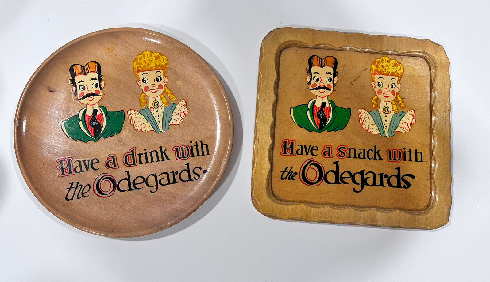 VTG MCM Novelty Souvenir Wood Drink & Snack Serving Trays - The Odegards