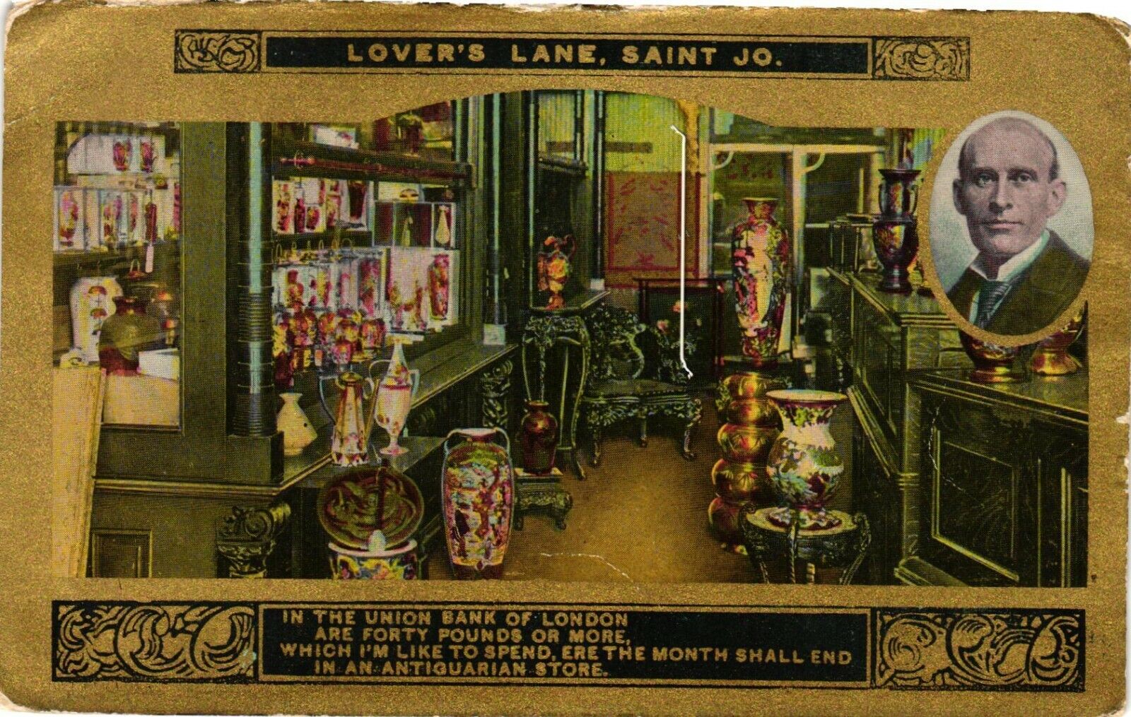 Vintage Postcard- Lover's Lane, Saint Jo. Unposted 1910.