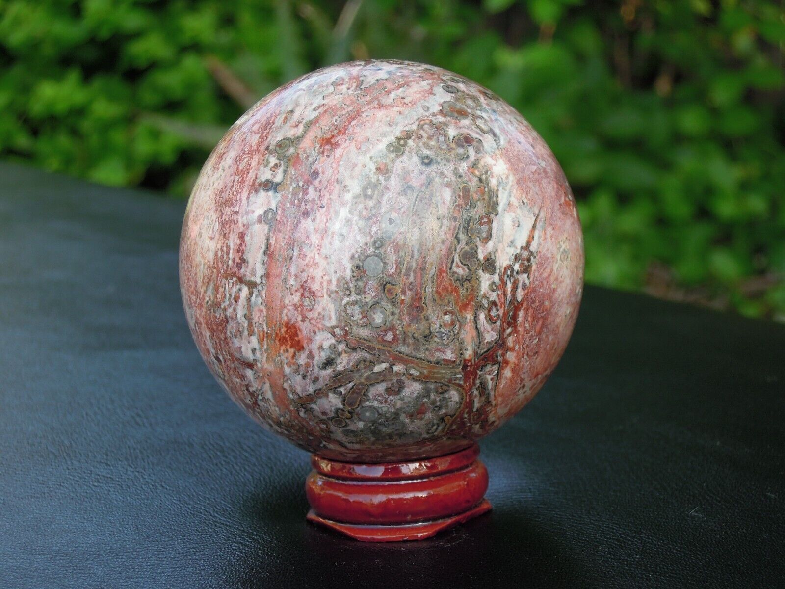 308g Natural Ocean Jasper Sphere Polished Quartz Crystal Ball w/STAND - 65mm