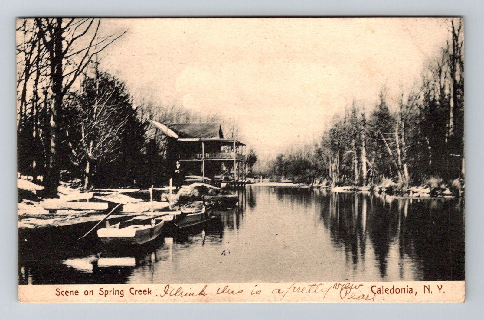 Caledonia NY-New York, Scene on Spring Creek Vintage Souvenir Postcard