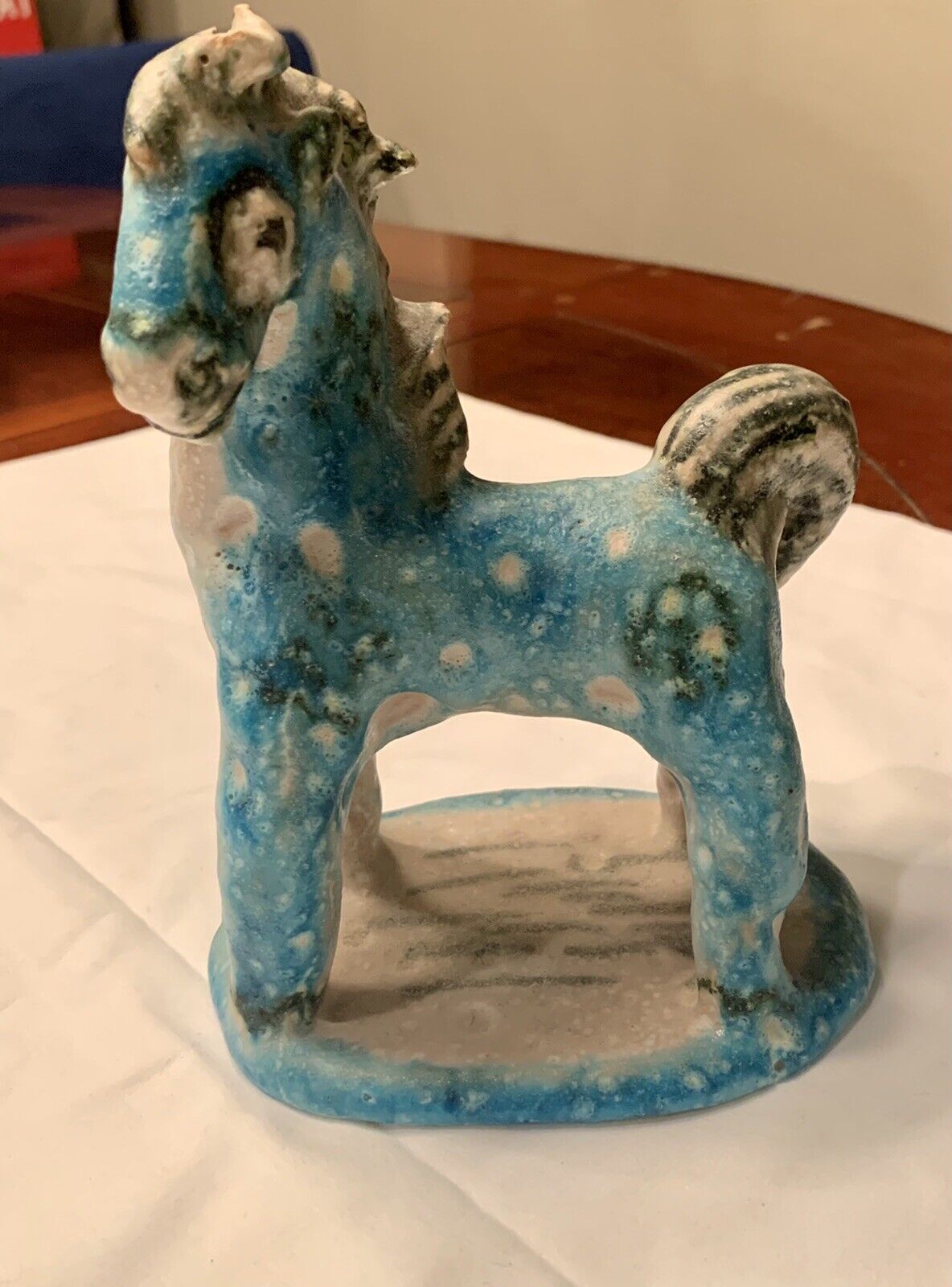GUIDO GAMBONE BLUE HORSE Pony Sculpture Pottery SIGNED MCM Italy Italian Art