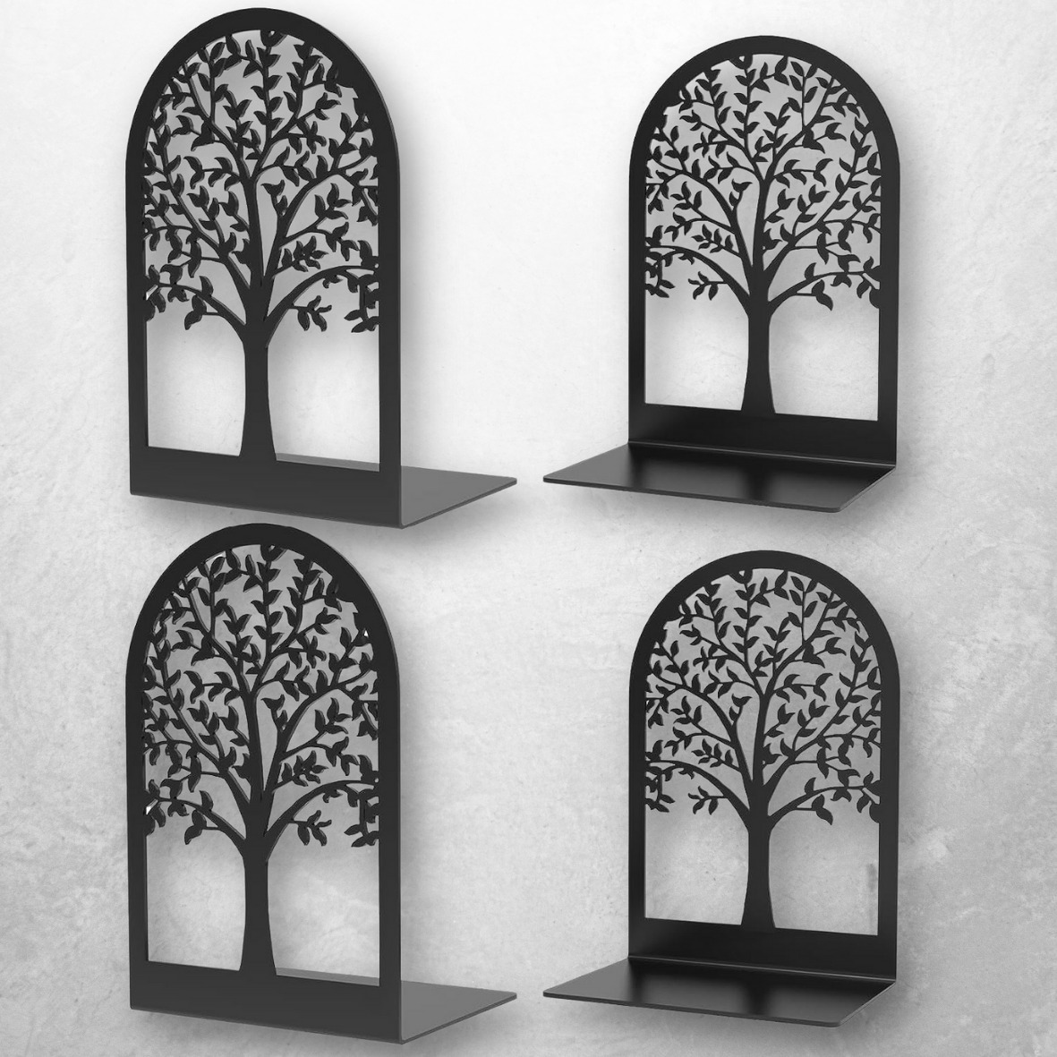4-Pack 2 Pairs Book Ends Bookends Tree Book Ends for Shelves, Modern Book Ends