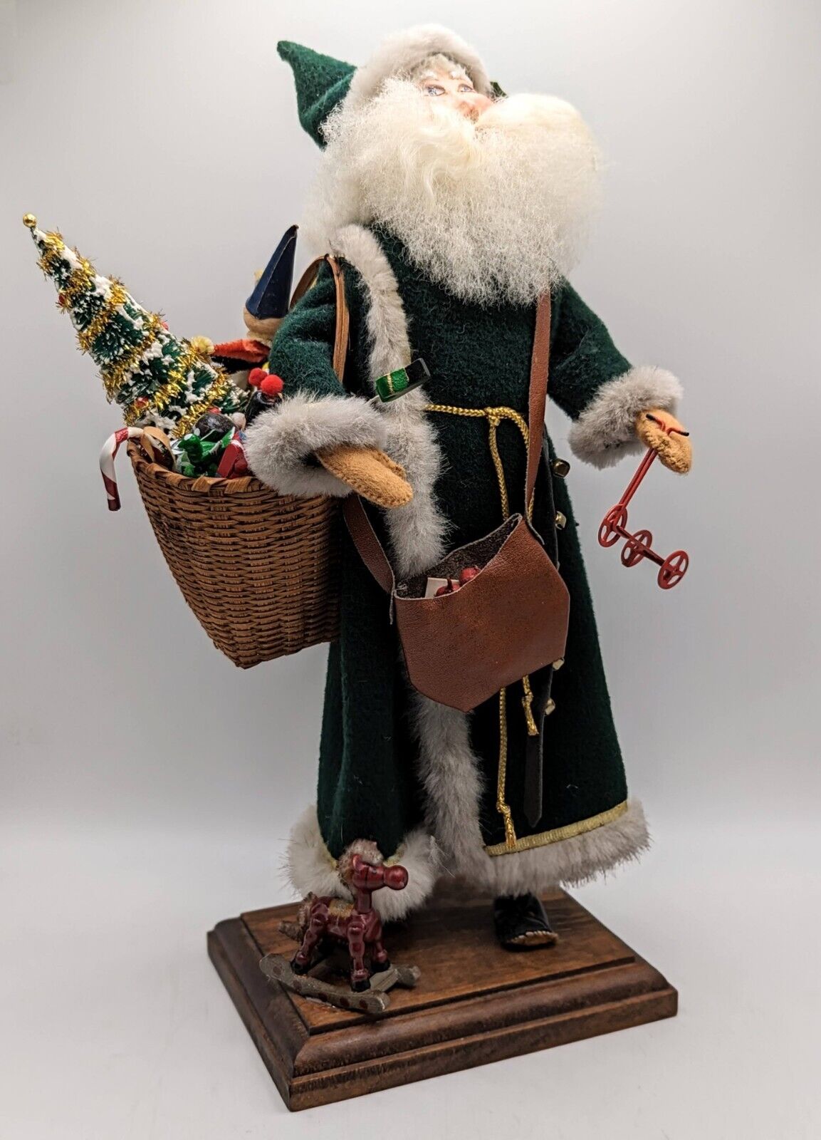Handmade Green Santa With Toys Vintage Figurine Statue Crafted Luci Isaacs 1987