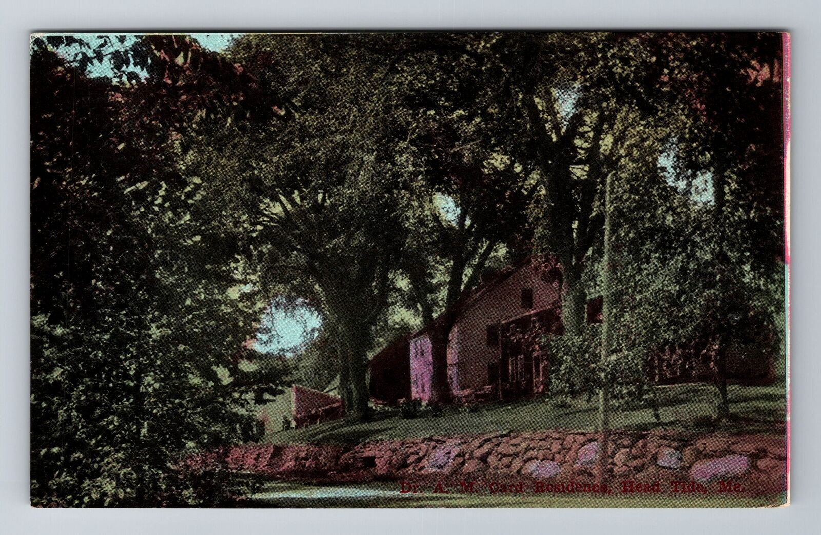 Head Tide ME-Maine, Dr AM Card Residence, Antique Vintage Souvenir Postcard