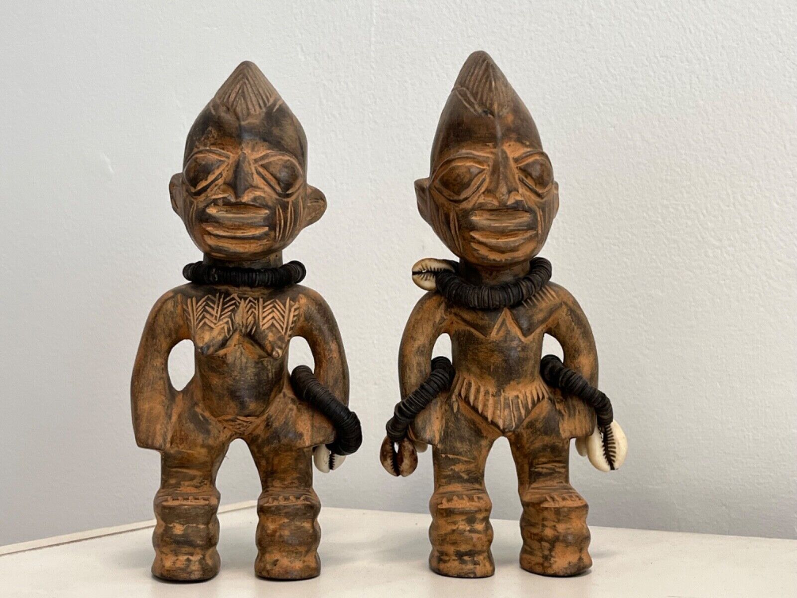 Pair Of Ibeji Hand Carved Nigerian Twin Figurines - Yoruba