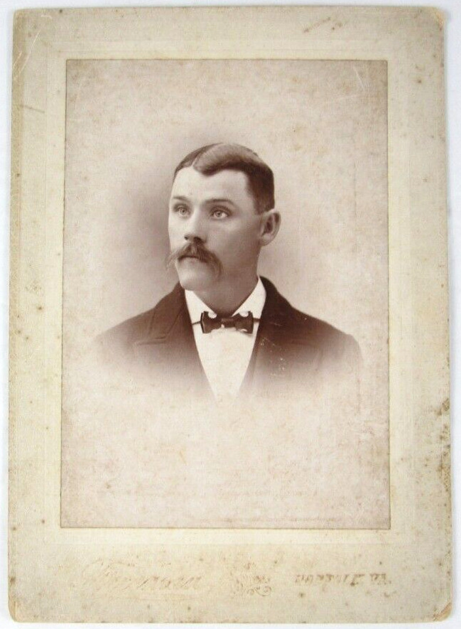 1800s Freeman Norfolk Virginia Cabinet Card CDV Man With Large Mustache Bow Tie