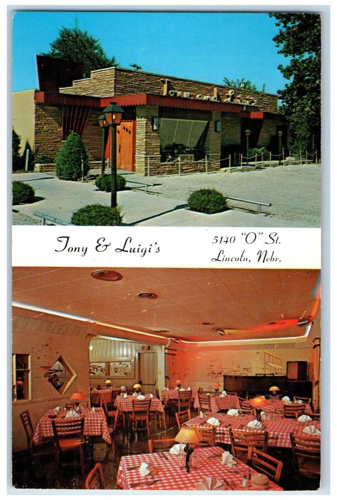 Lincoln Nebraska NE Postcard Tony And Luigi's Casa Di Amici Restaurant c1960's