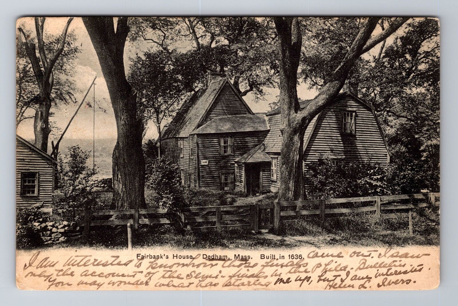 Dedham MA-Massachusetts, Fairbank's House, Antique, Vintage c1907 Postcard