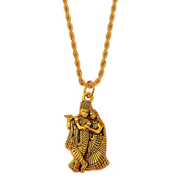 @ Indian Traditional Lord Radha Krishna Pendant With Chain For Unisex