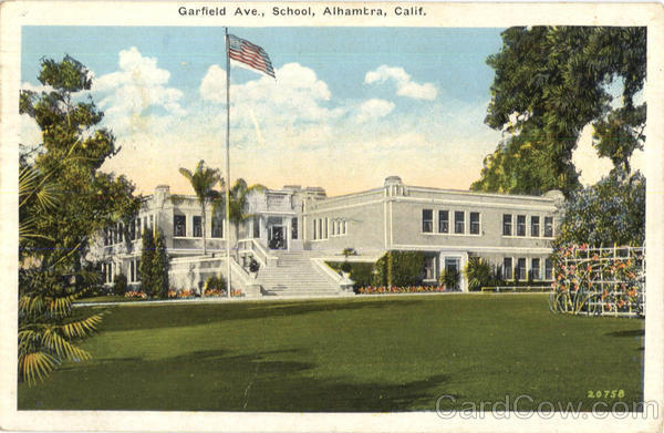 1936 Alhambra,CA Garfield Ave School Los Angeles County California Postcard