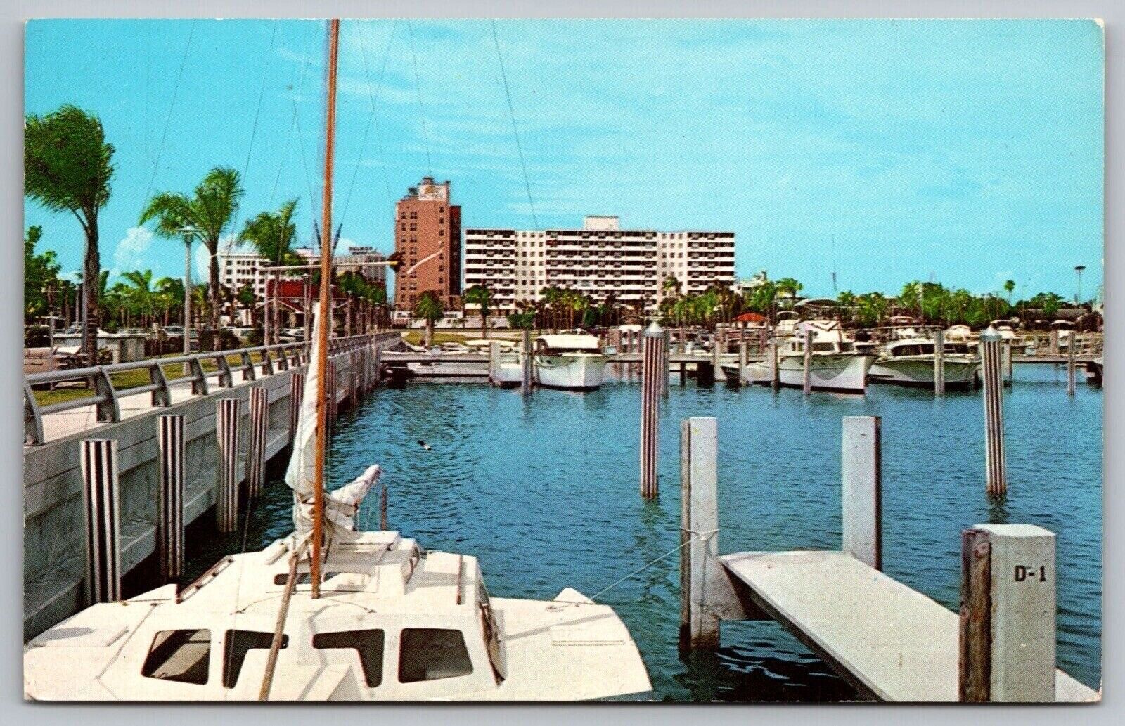 Florida Sarasota Marina City Pier Dock Sailboats Shore Coast Tropical Postcard