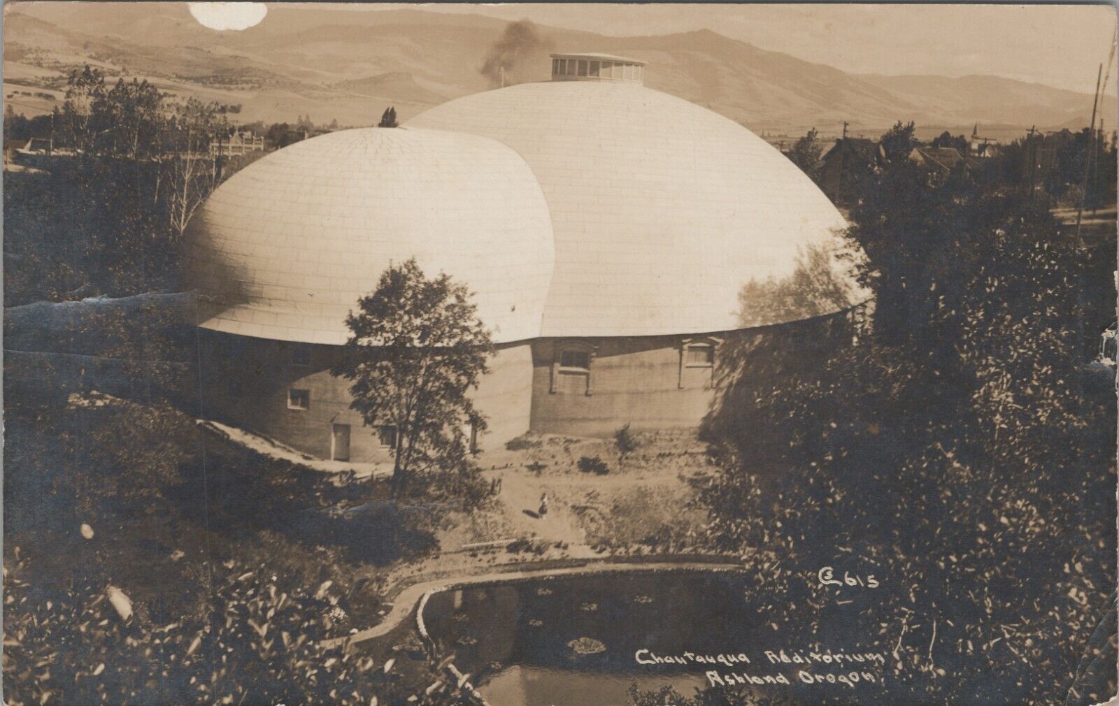 RPPC Chautauqua Auditorium Ashland OR Oregon Aerial c1915 photo postcard G560