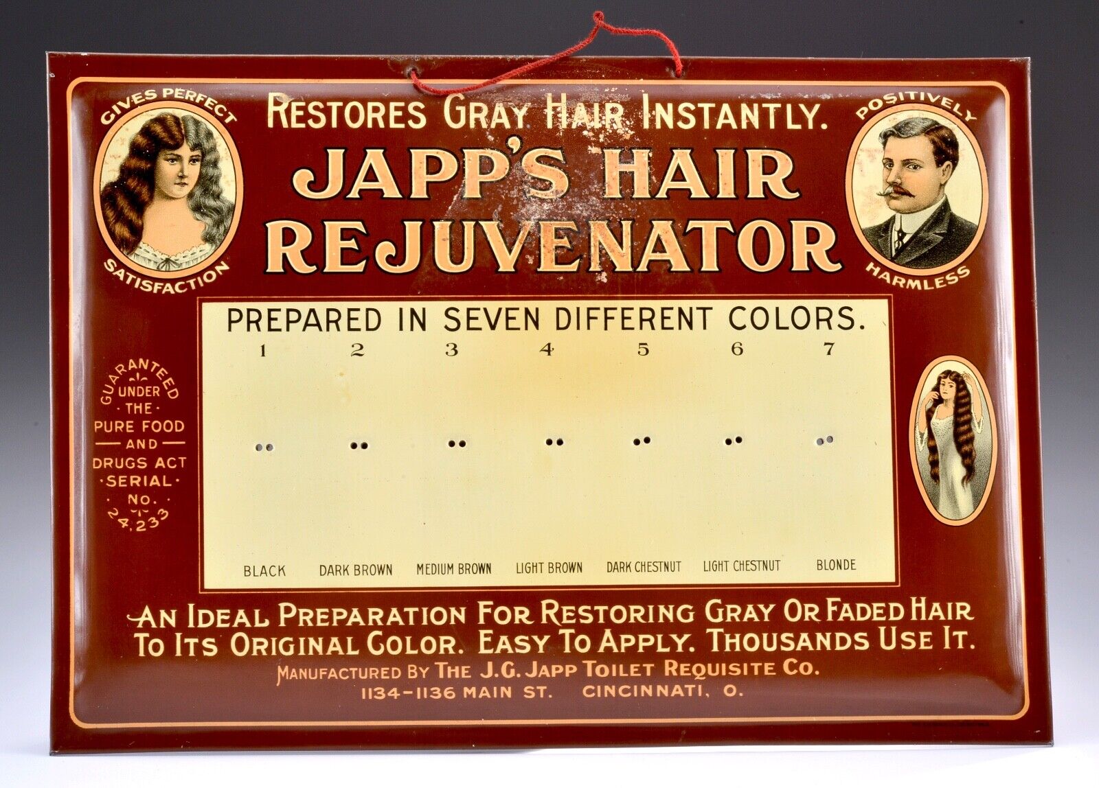 Antique c.1908 Japp's Hair Dye Rejuvenator Salon Barber Shop Advertising Sign #3