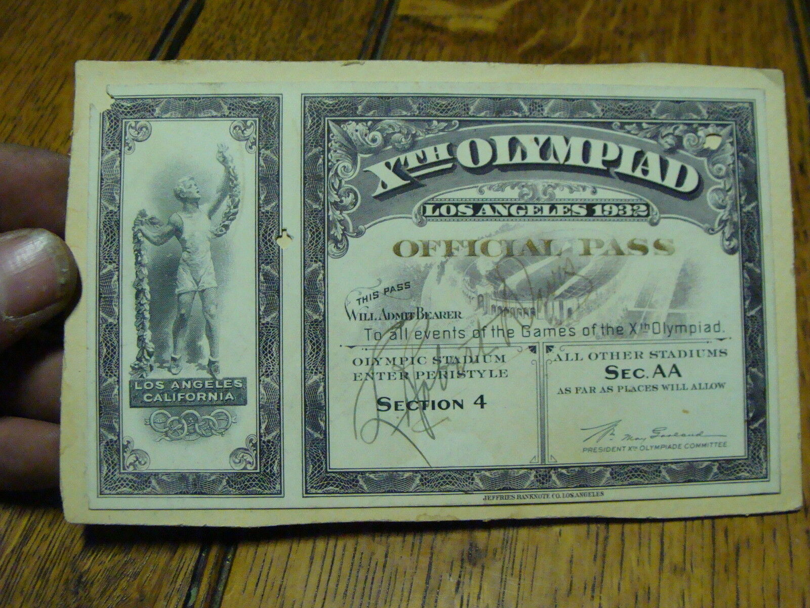 1932 Los Angeles Xth OLYMPIAD--official pass to ALL events SUPER RARE