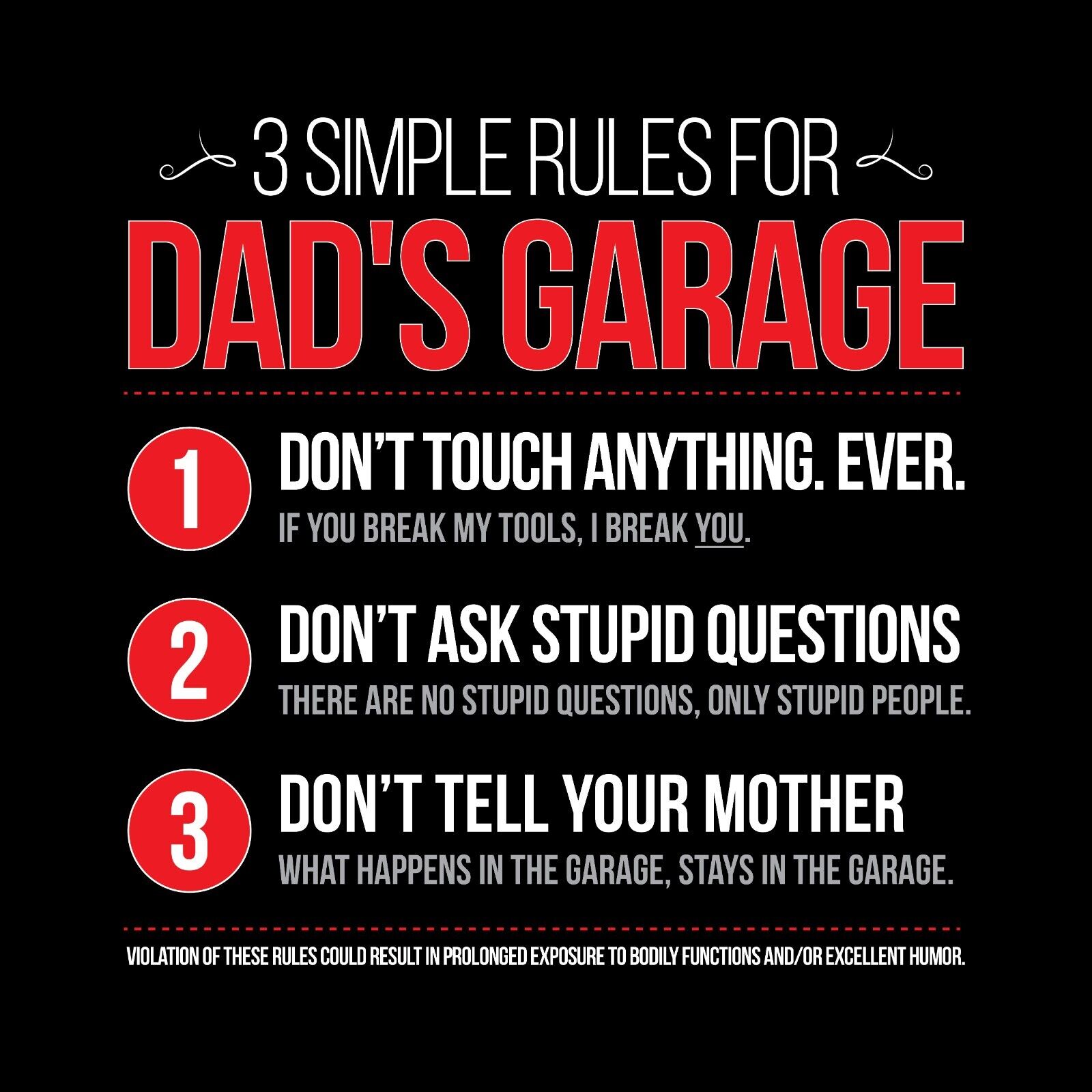 DAD'S GARAGE RULES Banner - Garage Shop Funny Rules Father's Day Sign Poster